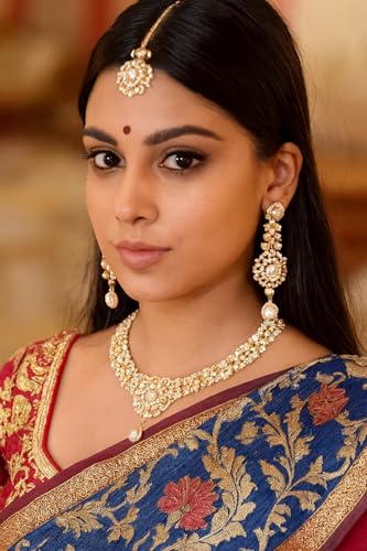 Touchstone Indian jewelry sets for women gold wedding tikka necklace set guest costume fancy bridal jewellery rhinestone crystal elegant formal prom evening wear dainty accessories - Image 5