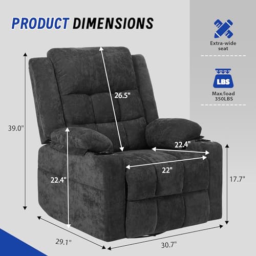 Image of Power Swivel Rocker Recliner Chair with Massage and Heat for Adults,Electric Glider Reclining Single Sofa Chair for Living Room,USB & Type-C Charging Ports, Infinite Position,Black