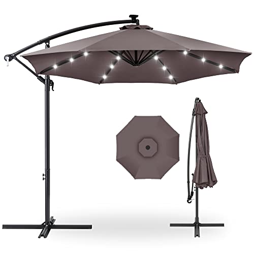 Best Choice Products 10ft Solar LED Offset Cantilever Hanging Market Patio Umbrella, 8 Sturdy Ribs, Easy Adjustment...
