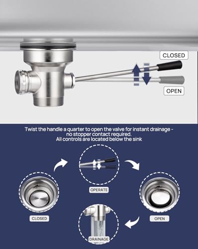 Image of 3-1 /2 inch Commercial Sink Drain with Overflow, Lever Handle Waste Drain Valve | Zn-alloy & Stainless Structure Chrome Finish for Restaurant Industrial Deep 3 Compartment Sink, 2 inch NPT Outlet Double-Thread