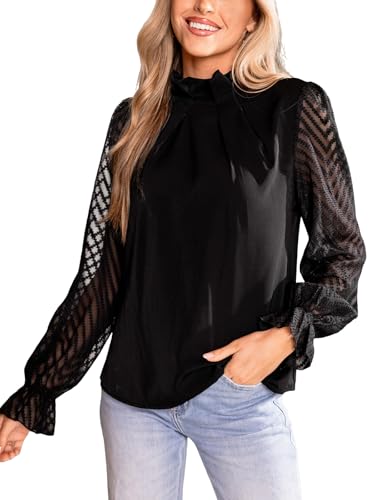 Chemisier à col montant transparent femme chic manche longue tricot CUPSHE