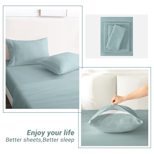 Image of Softan Microfiber Twin Sheet Set with Non-Slip Corner Straps, Dusty Blue | 15 inch Deep Pocket Fitted Bed Sheets, Double Brushed Microfiber, Cozy Sheets & Pillowcase for All Season