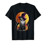 spooky cat maine coon witch pumpkin scary hat donna uomo maglietta