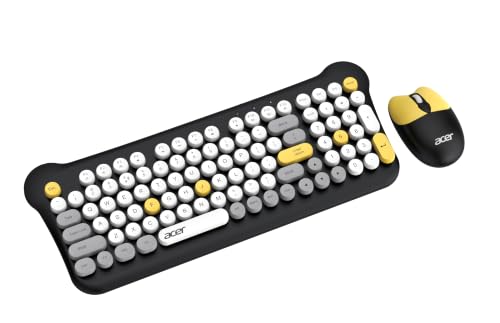 Acer Cuteo Wireless Keyboard and Mouse Combo | 2.4GHz Wireless USB Receiver | Retro Round Keycaps | 1200 DPI Optical Mouse | Plug & Play Compact Design for PC, Laptop, Office & Home Use | Black