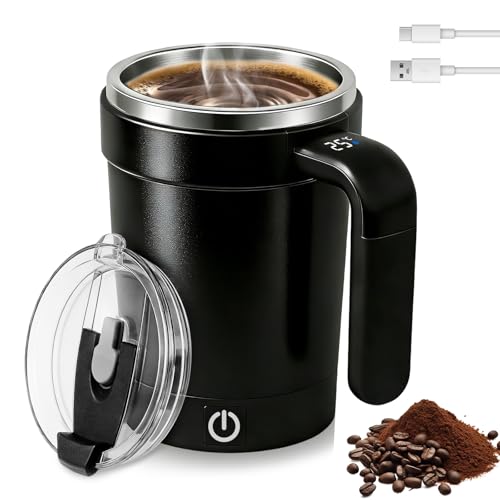 2026 Upgraded Stirring Coffee Mug,With LCD Temperature Display,Rechargeable Automatic Magnetic Stirring Coffee Mug,304 Stainless Steel,for tea/Hot Chocolate/Milk Ideal Gift for Coffee Lovers (Black)