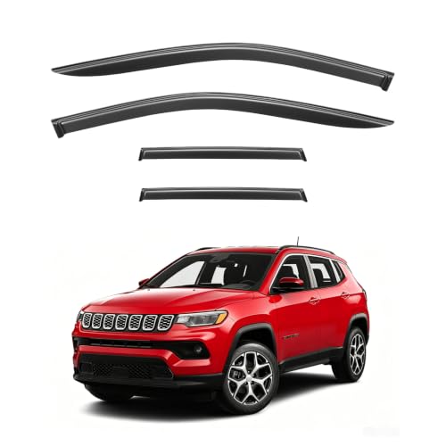 Image of Window Visor for 2017-2025 Jeep Compass, Out-Channel Rain Guards Shields Vent Deflector Shade Wind Dark Smoke Ventshade Ventvisor for Compass 2018 2019 2020 2021 2022, Tape-On Outside-Mount, 4PCS