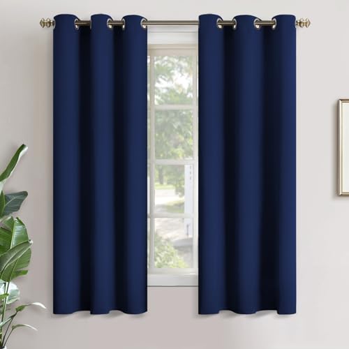 Image of YoungsTex Blackout Curtains 63 Inch Length for Bedroom - Thermal Insulated with Grommet Small Half Window Drapes for Kitchen Bathroom, 2 Panels, 34 x 63 Inch, Navy Blue