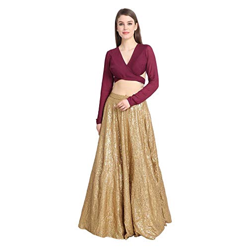 Buy URS Golden Sequin Lehenga With Wine ...