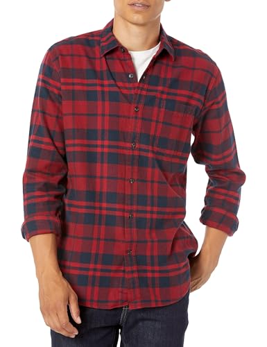 Image of Amazon Essentials Men's Regular Fit Long-Sleeve Flannel Shirt, Soft Brushed Cotton, Lightweight yet Warm