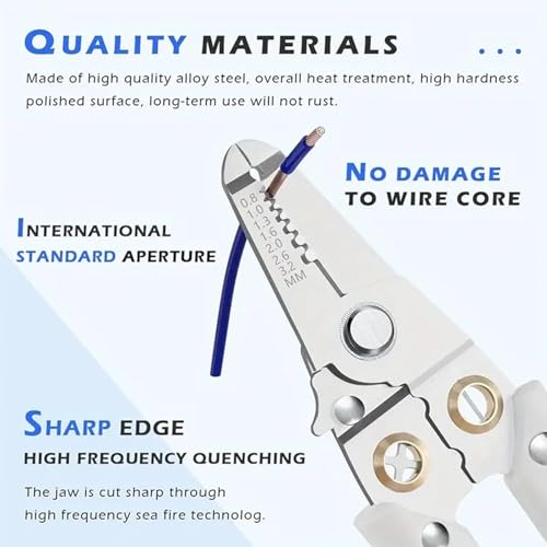 Image of All in 1 Multifunction Stainless Steel Wire Stripper /Wire Crimping Tool, Wire Cutter, Wire Crimper, Cable Stripper, Wiring Tools and Multi-Function Hand Tool (Grey) (Wire Stripper)