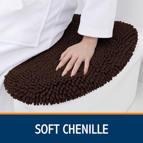 Image of Smiry Soft Chenille Bathroom Toilet Lid Cover, Machine Washable Covers, 17.5x15, Fits Most Round, Elongated and Oblong Lids, Accessories Decor, Brown