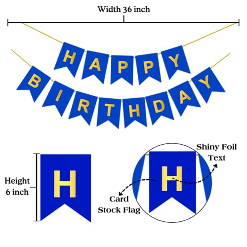 Image of Flyloons Dark Blue Happy Birthday Banner with Confetti Balloons Decoration Kit for Boys Girls Kids Men| 8 Pcs Blue Colour Confetti Meatallic Balloons| 13 Pcs Reusable Happy Birthday Paper Banner