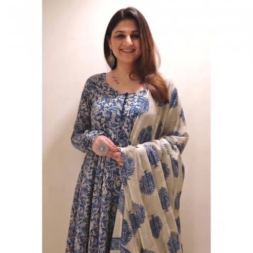 Image of Nermosa Women Printed Anarkali Kurta and Pant Set with Dupatta | Printed Kurta Set | Women Kurta Sets |