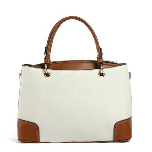 Image of EXOTIC Premium Caramel Edge Structured Handbag for Women | Dual Tone Satchel Bag | Multi-Compartment | Top Handle with Adjustable Sling Strap | Textured PU Leather
