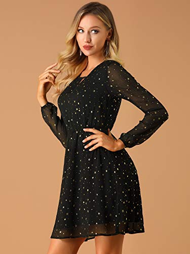 Allegra K Women's Choker V Neck Gilding Metallic Star Halloween Party Flared A-Line Dress2