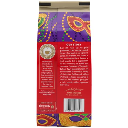 Image of Community Coffee Mardi Gras King Cake Flavored 32 Ounces, Medium Roast Ground Coffee, 32 Ounce Bag (Pack of 2)