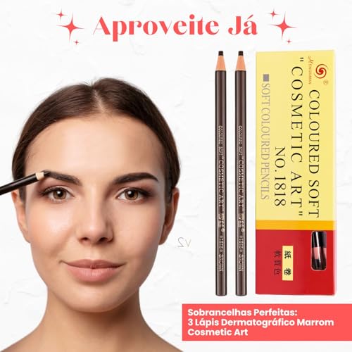 Lápis Dermatográfico Sobrancelhas Pele Desenho Cosmetic Art Cor Marrom n3 - Kit com 3 unidades