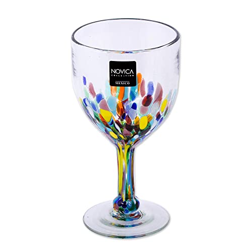 Novica Hand Blown Multicolor Recycled Glass Wine Glasses, 8 Oz. 'Confetti Festival' (Set Of 6) #TOP5