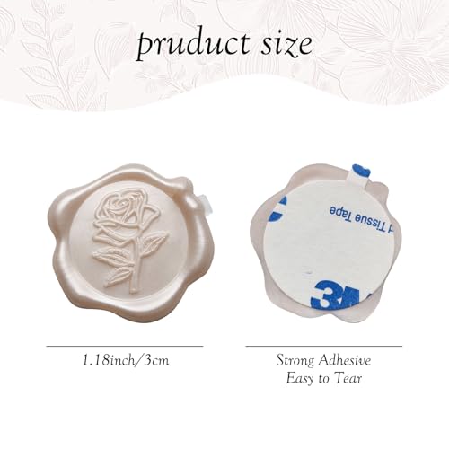 Wax Seal Stickers - 3D Champagne Rose Wedding Invitation Envelope Botanical Seal Stickers, 50 Pcs Self- Adhesive Stickers, Perfect for Wedding Invitation, Christmas, Gift Wrapping, Baby Shower