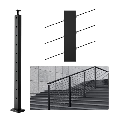 VEVOR Cable Railing Post, 36 x 1 x 2 Steel 30° Angled Hole Stair Railing Post, 10 Pre-Drilled Holes, SUS304 Stainless Steel Cable Rail Post with Horizontal and Curved Bracket, 1JZLGZHS91424HS5GV0