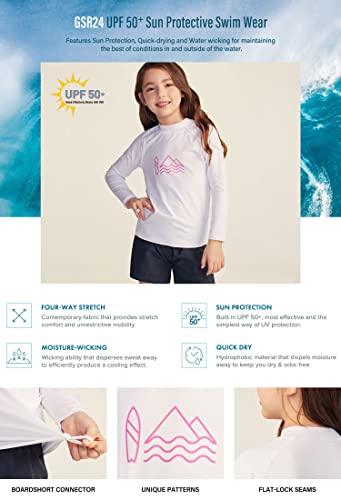 Tsla Girls Long Sleeve Rash Guard Shirt, Uv/Spf Water Beach Surf Swim Top, Upf 50+ Sunscreen Swimwear Shirts, Vacation White, 10 #TOP5