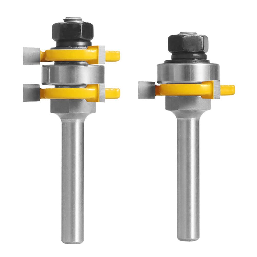 Bestgle 1/4" Shank Tongue and Groove Router Bit Set, 3 Teeth T-Shape Woodworking Milling Cutter Tool (Up to 3/4 Stock, 1/4" Depth, 1-3/8 Cutting Dia.)