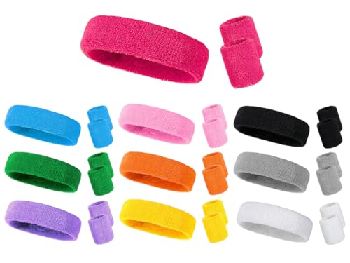 Set de 30 bandaux et serre-poignets éponge en 10 couleurs pour le sport