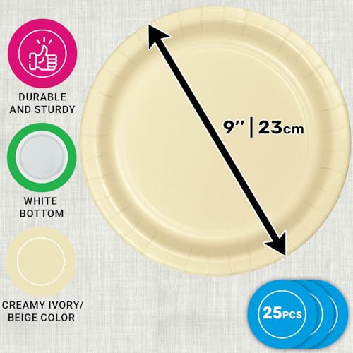 CUSINIUM [25-pcs] 9-Inch Ivory Dinner Paper Plates + [25-pcs] 9-Inch Sage Green Dinner Paper Plates Bundle - Thumbnail 2