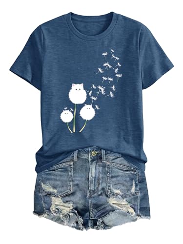 Image of Anbech Womens Dandelion Graphic T-Shirts Teen Girls Cute Sunflower Print Casual Tee Tops