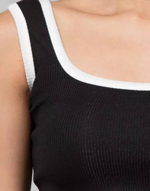 Image of SriSaras Women's Black & White Cotton Strechable Tank Tops /Crop Tops
