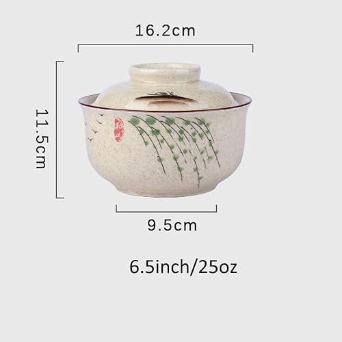 Miniatura 8 de 6.5 nch - Tazón de avena de cerámica retro con tapa para sopa de fideos ramen, vajilla de ensalada de frutas personalizada estilo japonés (6.5