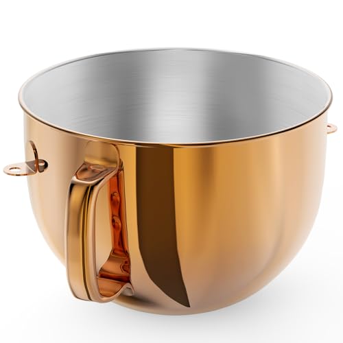 Image of 7QT Stainless Steel Mixer Bowl for Kitchenaid Stand Mixers, Kitchen Aid Mixing Bowl for 7QT Lift Mixer with Handle Copper
