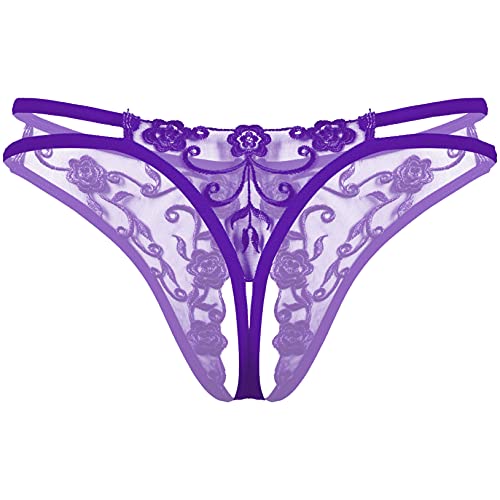 Men's Sissy Flower Embroidery Lace Panties Low Rise T-Back Briefs Hollow Out Underwear2