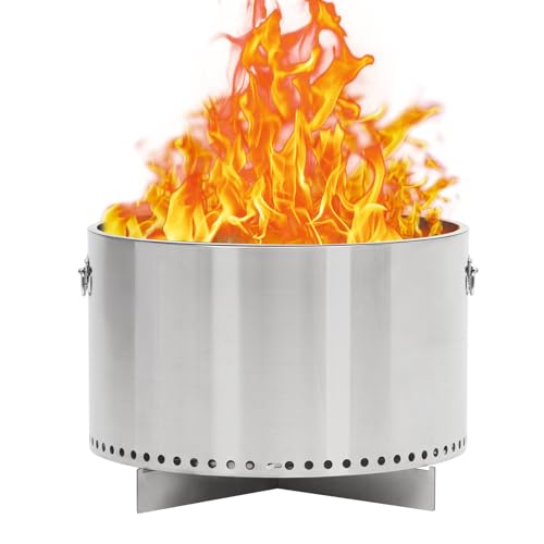 GarveeHome 20.5" Portable Stainless Steel Smokeless Fire Pit with Air Control, Smokeless Fire Pit with Removable Ash Pan & Handle,360° Even Heat Firepit,for Outdoor Camping, Patio, Backyard Gatherings