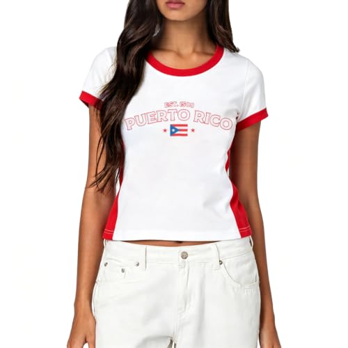 Puerto Rico Shirt for Women Puerto Rican Shirts Boricua Tshirt Graphic Printed Crop Top Casual Summer Tees — view 6