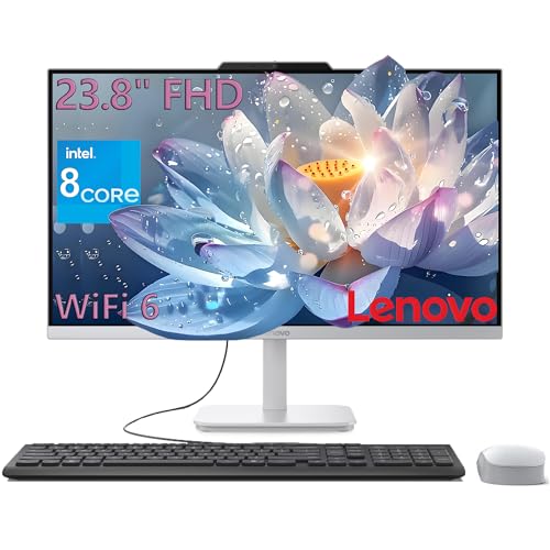 Image of Lenovo 24 inch All-in-One Desktop Computer, Intel 8-Core i3-N305 up to 3.8GHz,16GB DDR4 RAM, 512GB PCIe SSD, 23.8 inch FHD IPS Display, WiFi 6, Bluetooth 5.2, Win 11 Home, Keyboard & Mouse, Cloud Grey