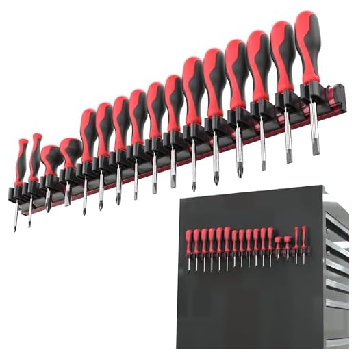 Olsa Tools Magnetic Screwdriver Organizer | Professional Quality Tool Holder | Fits up to 16 Screwdrivers | Red