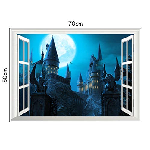 Adesivo Muro 3D Finestra Castello Harry Potter – Decorazione Parete PVC 50x70 Cm | Effetto Paesaggio Magico, Impermeabile, Facile Applicazione