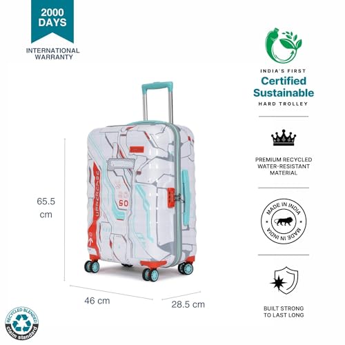 Image of uppercase Polyester Cyber Punk (Medium) 66Cms|Check-In Inline Trolley Bag For Travel|Polycarbonate Hardshellsided Printed Luggage|Combination Lock|8 Wheel Inline Trolley Bag |(White),H-65.5 cms,Large