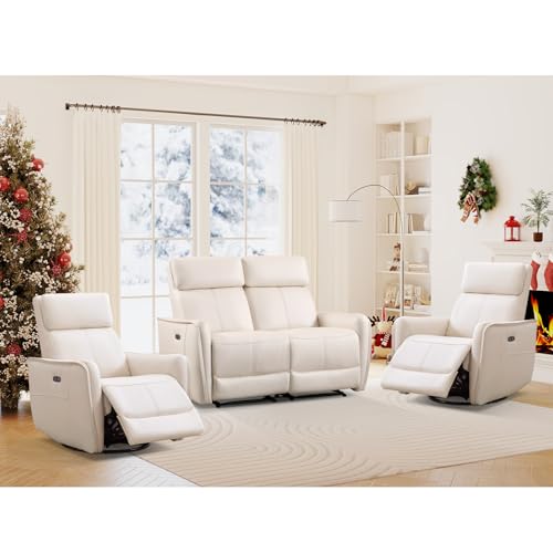 ANJ 3-Piece Power Recliner Sofa Set with USB, Faux Leather