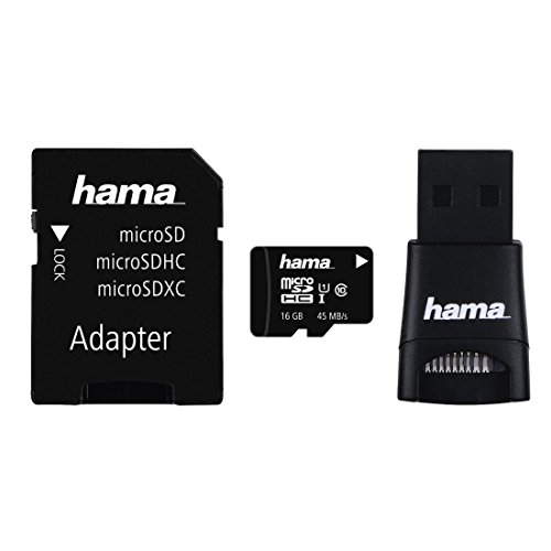 Hama microSDHC-Karte und Zubehör-Set 16 GB Class 10 UHS-I (4-teilig: Speicherkarte Kartenleser SD-Adapter Box)