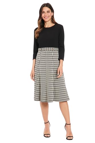 London Times Women's Houndstooth Side Tab Midi Dress