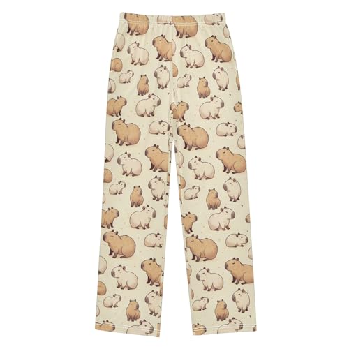 Cartoon Capybaras Pajama Pants Lounge Sleep Pants Elastic Waist Long Pajama Bottoms with Pockets for 6-14 Years