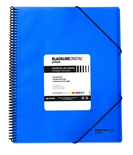 Grafoplas 39834230 Carpeta con Espiral de 40 Fundas, A4, Polipropileno, Color Azul, Maxiplás Blackline Cristal