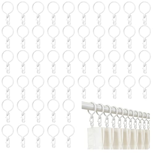 50 Stück Gardinenringe Weiß Mit 50 Gardinenhaken Für Ringe, Gardinenringe Mit Haken Für Vorhänge, Vorhangringe Kunststoff Und Metall, Ringe Für Gardinenstange, Gardinen Zubehör Für Fenster Und Tür