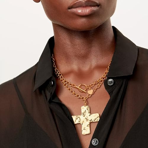 Chunky Cross Necklace for Women Non Tarnish Bold Cross Necklaces Thick Chain Pendant Necklace Jewelry Halloween Accessories for Women2
