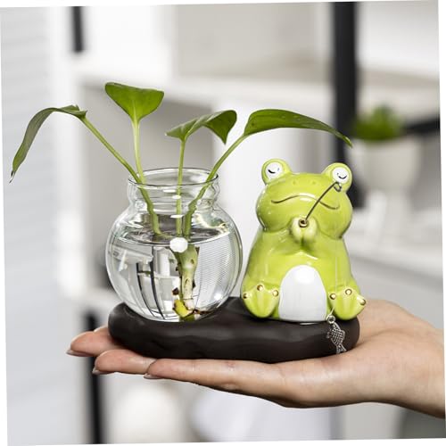 Jardinière en verre et support céramique artisanale grenouille