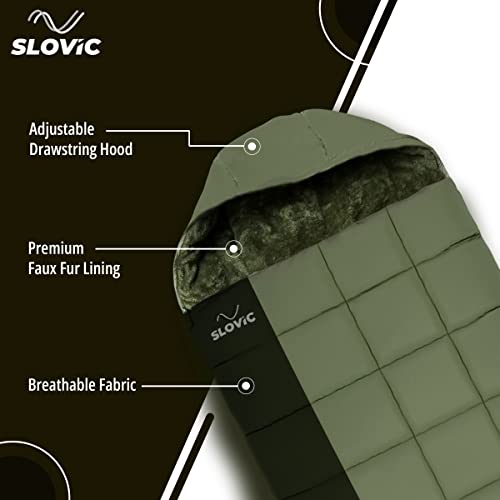 Slovic Sleeping Bag for Adults [Upto - 10°C] | Trekking Bag for Hiking, Camping, Outdoor & Indoor with Extra Fur Lining | Light Weight Camping Accessories | Trekking Accessories | Sleeping Bag for Men