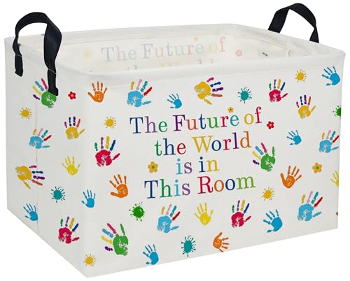 Image of Rectangle Kids Baskets Book Basket Cute Storage Bin Organizer Boys Box for Room Decor Gift Basket(Handprint)