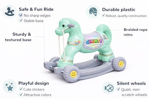 Image of Kids 2-in-1 Ride-On Rocking Horse with Wheels | Baby Rocker & Walker Toy | Sturdy Plastic Indoor Outdoor Ride-On